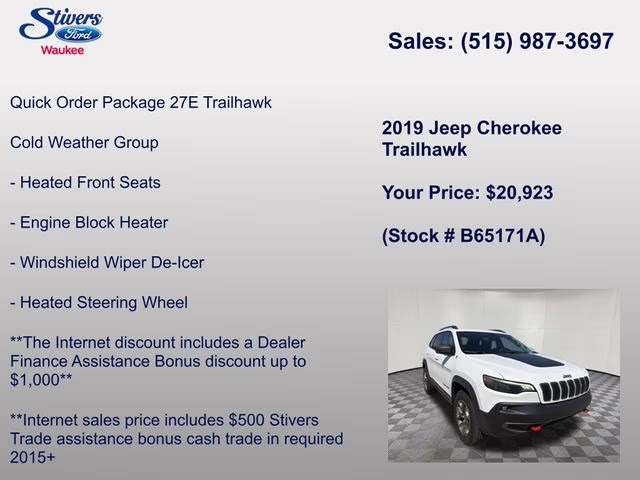 2019 Bright White Clearcoat Jeep Cherokee Trailhawk 4X4 SUV