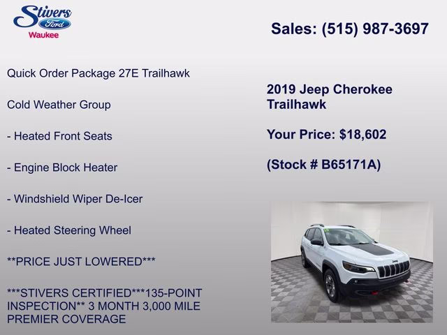 2019 Bright White Clearcoat Jeep Cherokee Trailhawk 4X4 SUV