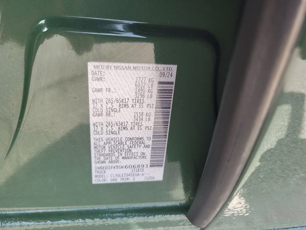 2025 Tactical Green Metallic Nissan Frontier SL 4X4 Truck