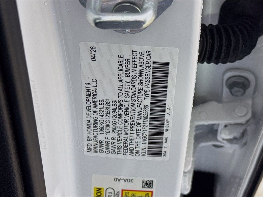 2026 Platinum White Pearl Honda Accord LX FWD Sedan