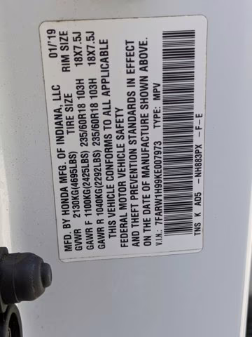 2019 White Honda CR-V Touring FWD SUV