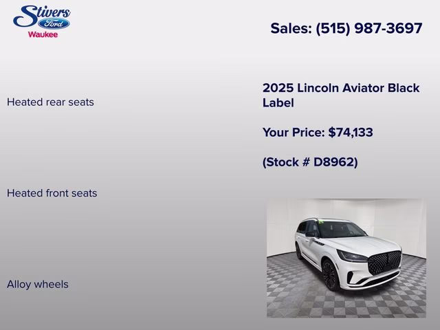 2025 White Metallic Lincoln Aviator Black Label AWD SUV