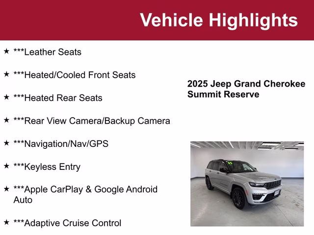 2025 Silver Zynith Jeep Grand Cherokee Summit Reserve 4X4 SUV
