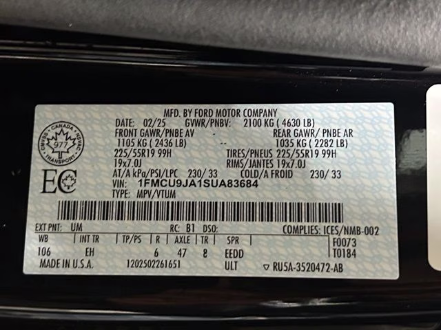 2025 Agate Black Metallic Ford Escape Platinum AWD SUV