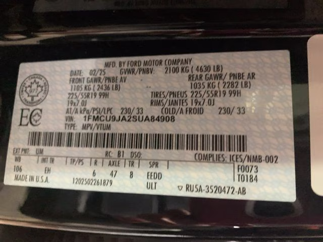 2025 Agate Black Metallic Ford Escape Platinum AWD SUV