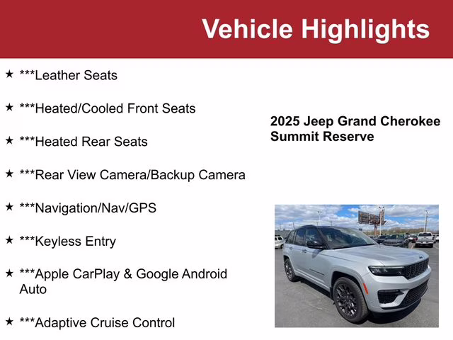 Used 2025 Jeep Grand Cherokee Summit Reserve with VIN 1C4RJHEG6S8724126 for sale in Waite Park, Minnesota