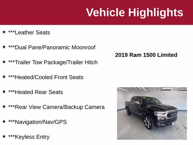 2019 Diamond Black Crystal Pearlcoat Ram 1500 Limited 4X4 Truck