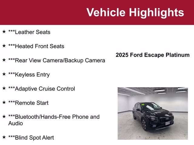 Used 2025 Ford Escape Platinum with VIN 1FMCU9JA0SUB06131 for sale in Waite Park, Minnesota