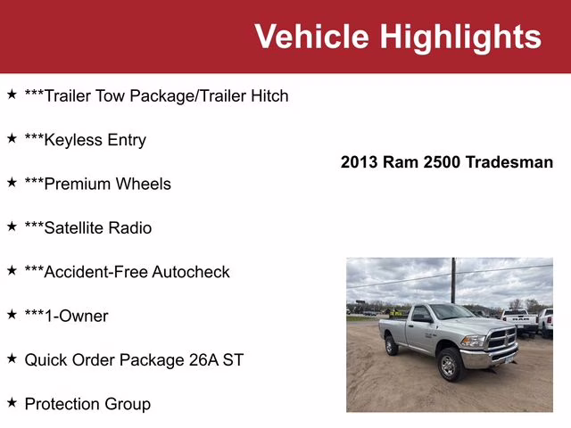 Used 2013 RAM Ram 2500 Pickup Tradesman with VIN 3C6LR5ATXDG594419 for sale in Waite Park, Minnesota