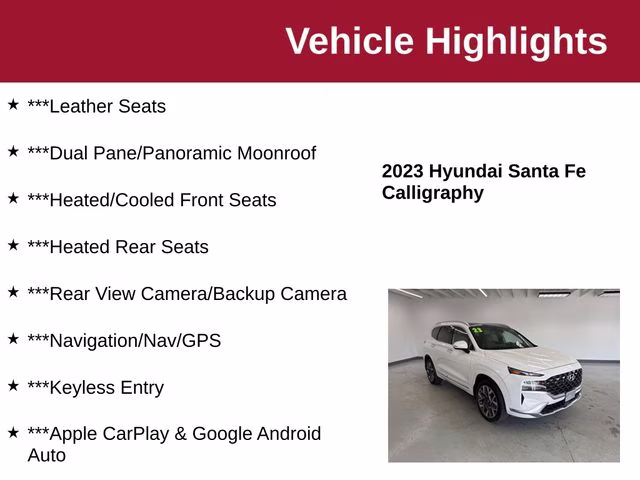 2023 Serenity White Pearl Hyundai Santa Fe Calligraphy AWD SUV