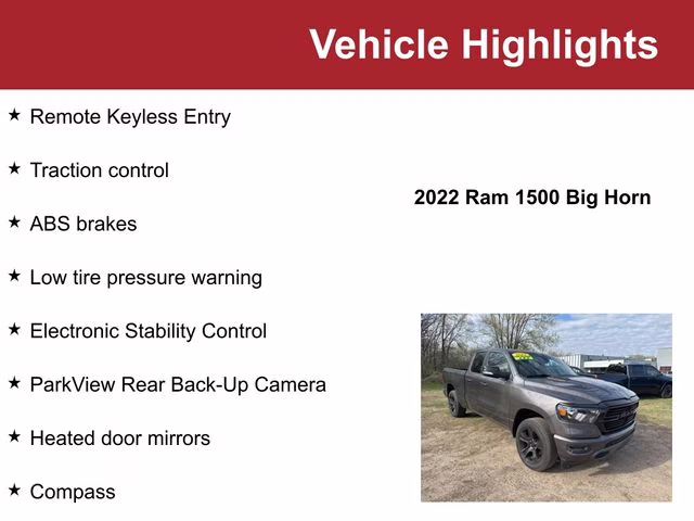 2022 Granite Crystal Metallic Clearcoat Ram 1500 Big Horn 4X4 Truck