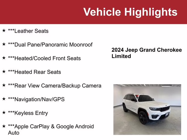 Used 2024 Jeep Grand Cherokee Limited with VIN 1C4RJHBGXR8925428 for sale in Waite Park, Minnesota