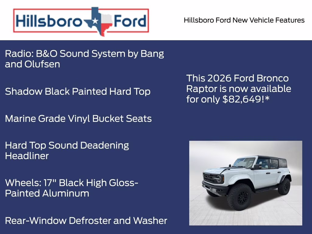 2026 Oxford White Ford Bronco Raptor 4X4 SUV