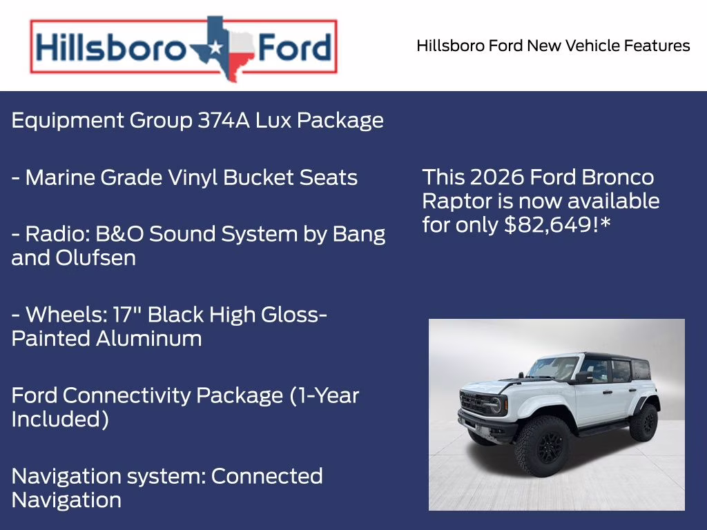 2026 Oxford White Ford Bronco Raptor 4X4 SUV