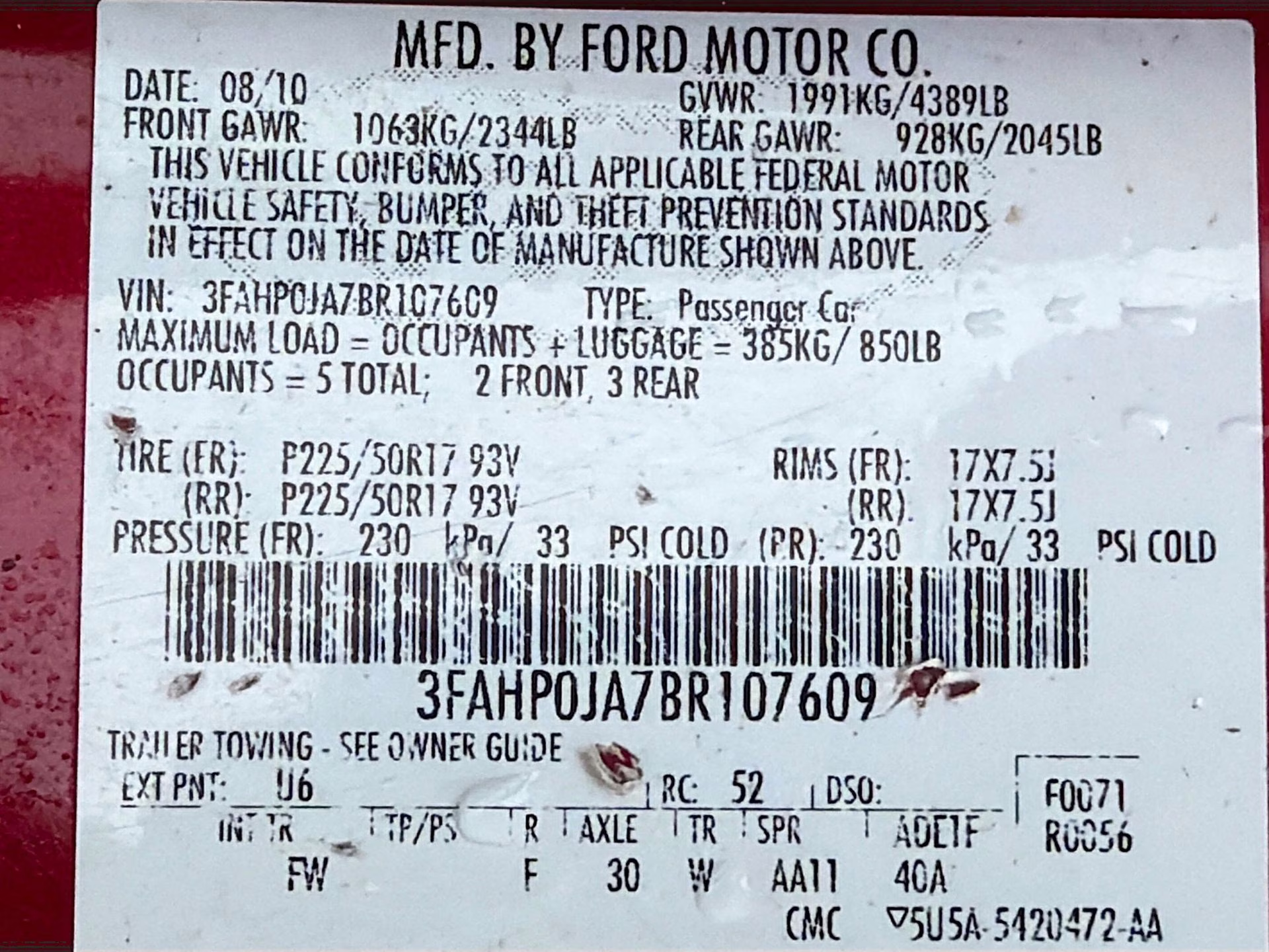 2011 Red Candy Metallic Tinted Clearcoat Ford Fusion SEL FWD Sedan