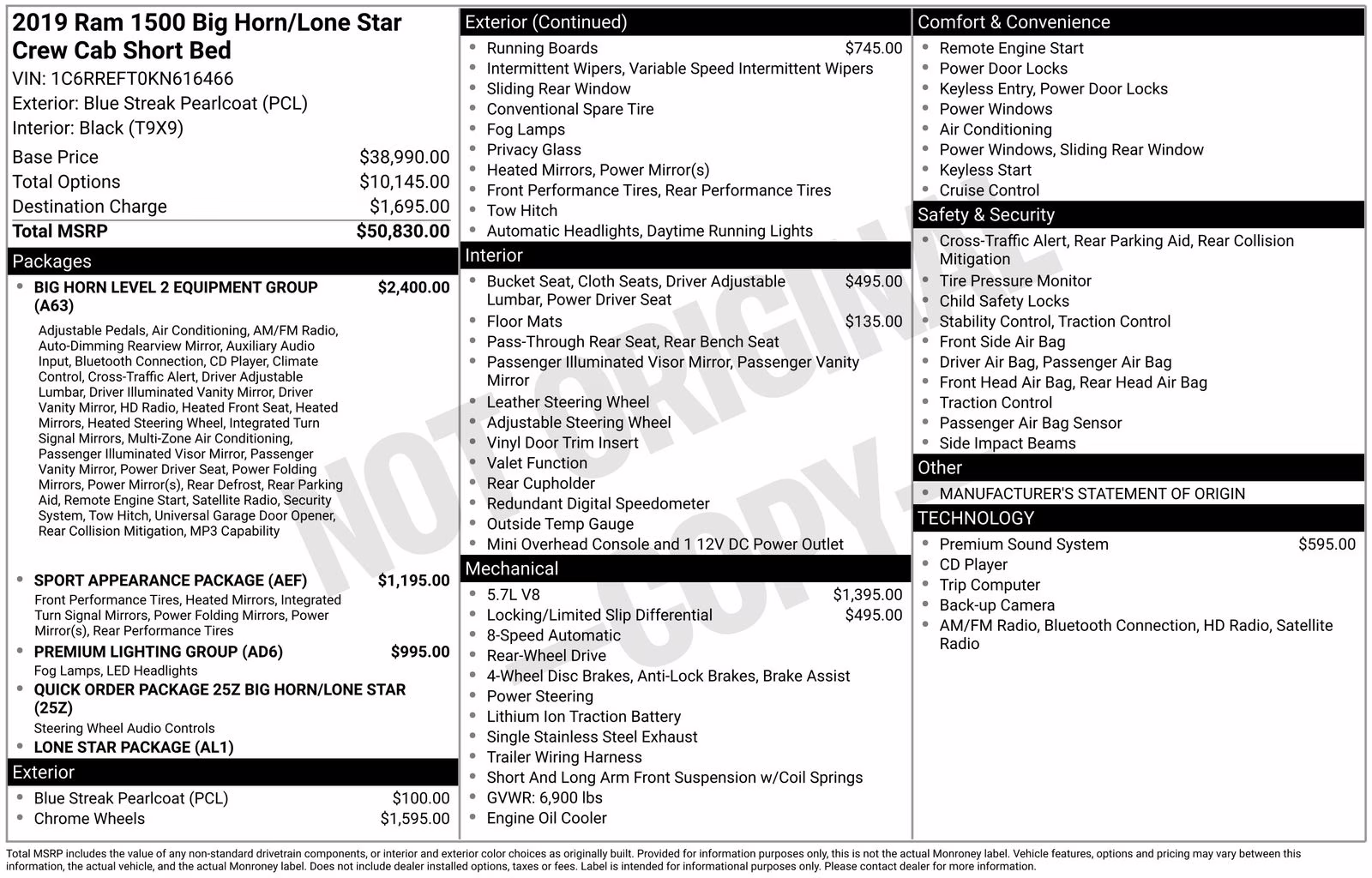 2019 Blue Streak Ram 1500 Big Horn/Lone Star RWD Truck