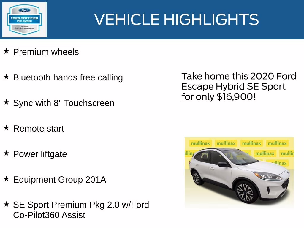 2020 Oxford White Ford Escape SE Sport Hybrid FWD SUV