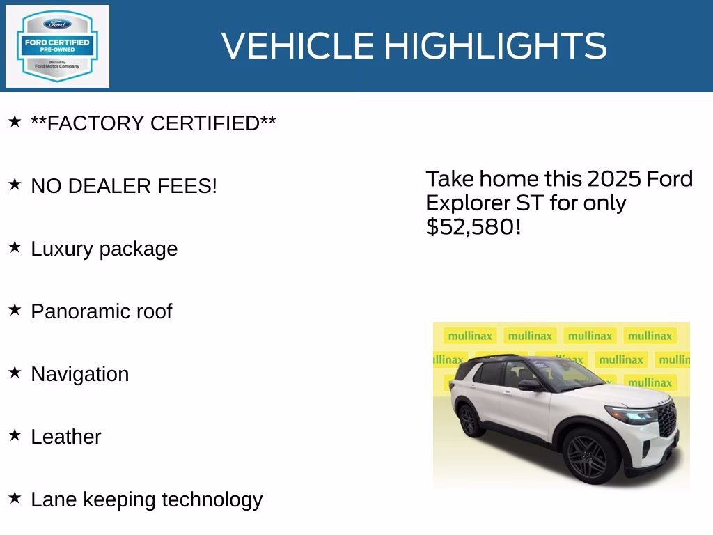 2025 Star White Metallic TC Ford Explorer ST 4X4 SUV