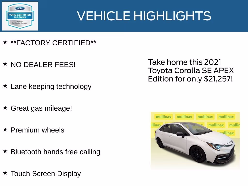 2021 Super White w/Black Sand Pearl Roof Toyota Corolla APEX SE FWD Sedan