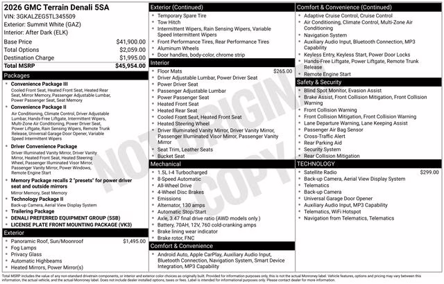 2026 Summit White GMC Terrain Denali AWD SUV