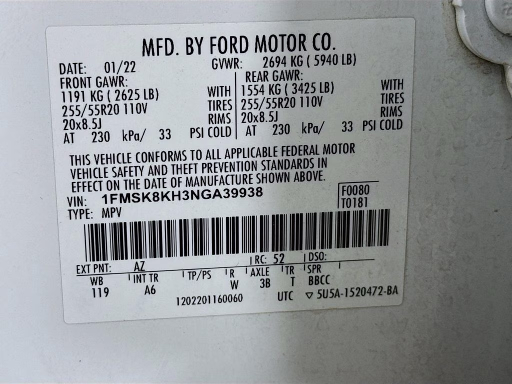 2022 White Metallic Ford Explorer ST-Line 4X4 SUV