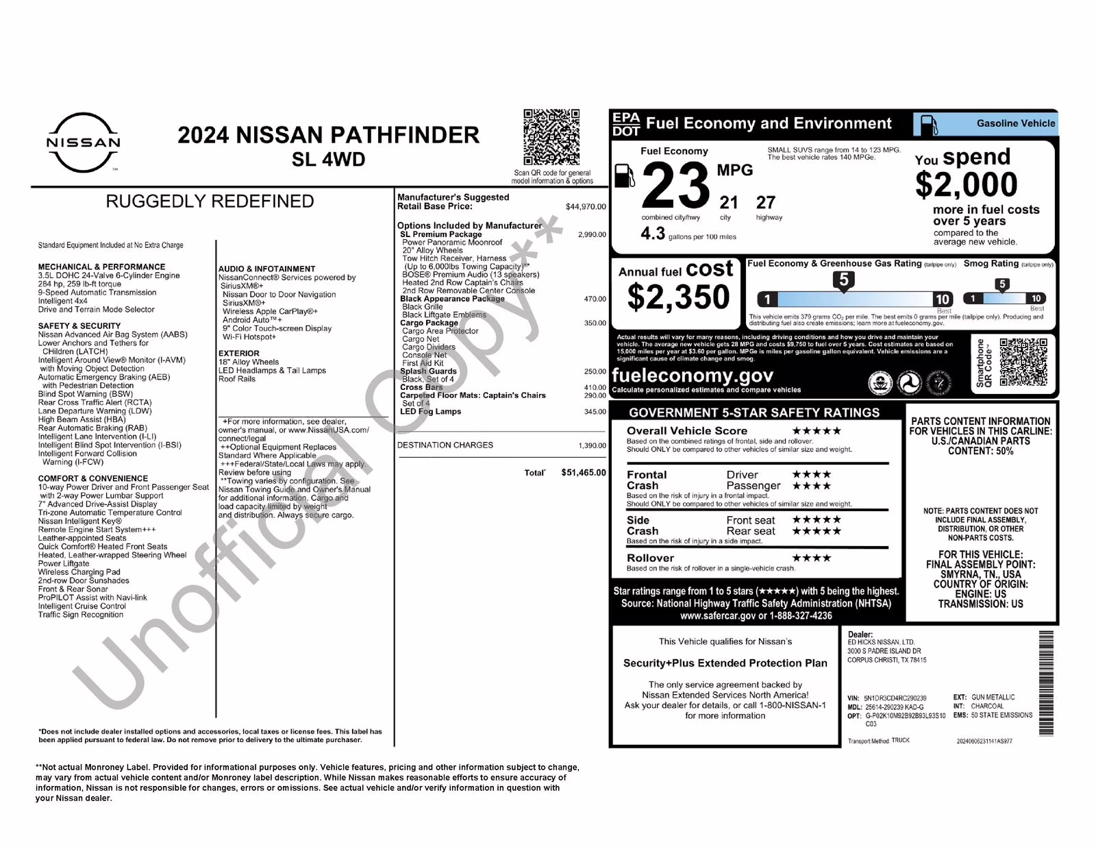 2024 Gun Metallic Nissan Pathfinder SL 4X4 SUV