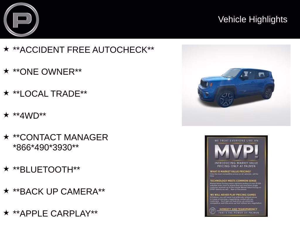 2020 Brilliant Blue Metallic Clear Coat Jeep Renegade Sport 4X4 SUV