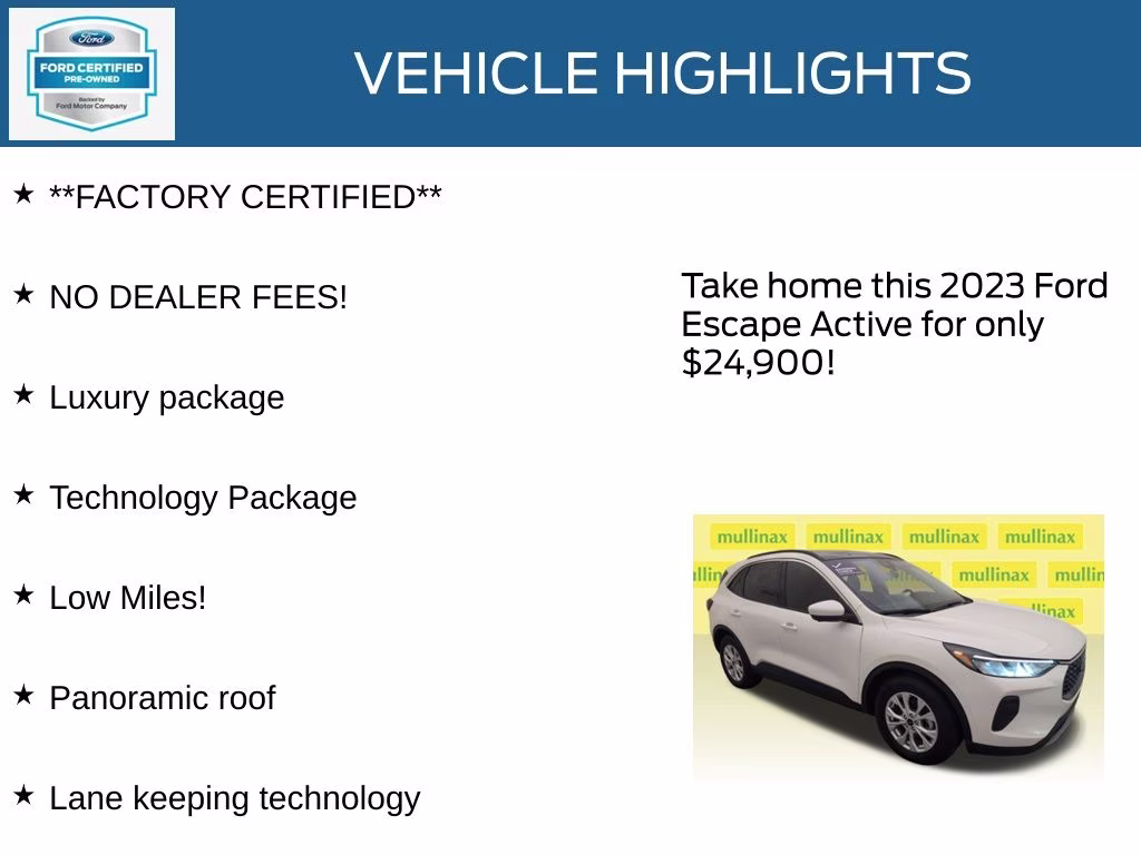 2023 Star White Metallic Tri-Coat Ford Escape Active FWD SUV