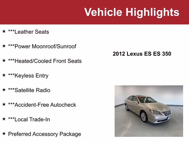 2012 Satin Cashmere Metallic Lexus ES 350 FWD Sedan