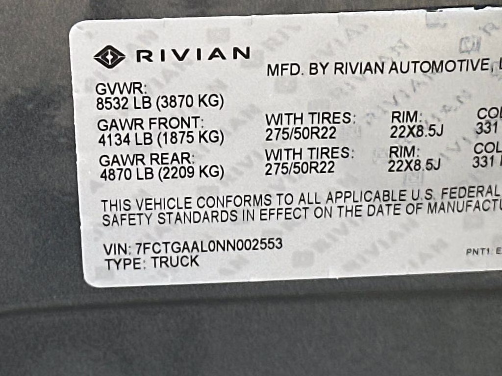 2022 El Cap Granite Rivian R1T Launch Edition AWD Truck