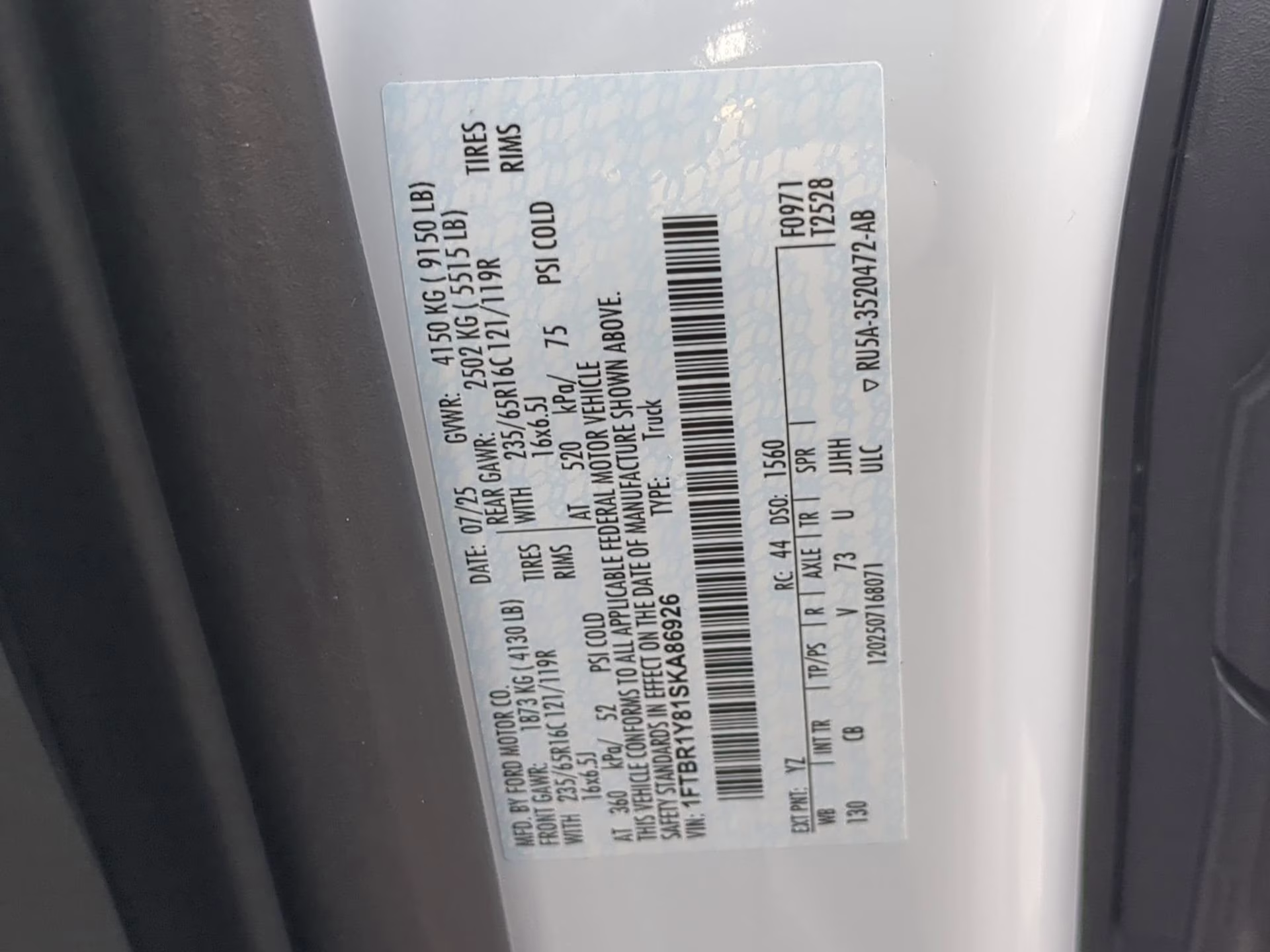 2025 Oxford White Ford Transit Cargo Van RWD Van