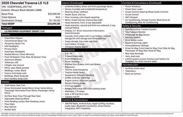 2020 Mosaic Black Metallic Chevrolet Traverse LS FWD SUV