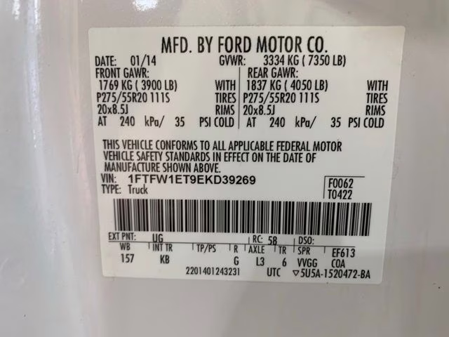2014 White Platinum Metallic Tri-Coat Ford F-150 King Ranch 4X4 Truck