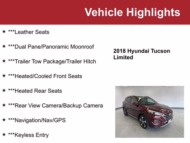 Used 2018 Hyundai Tucson Limited with VIN KM8J3CA26JU621021 for sale in Waite Park, Minnesota