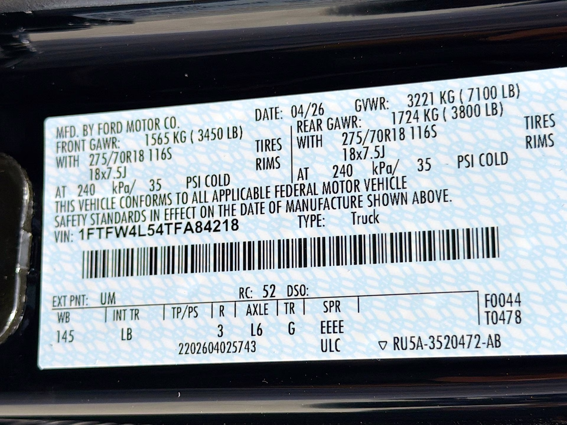 2026 Agate Black Metallic Ford F-150 Tremor 4X4 Truck