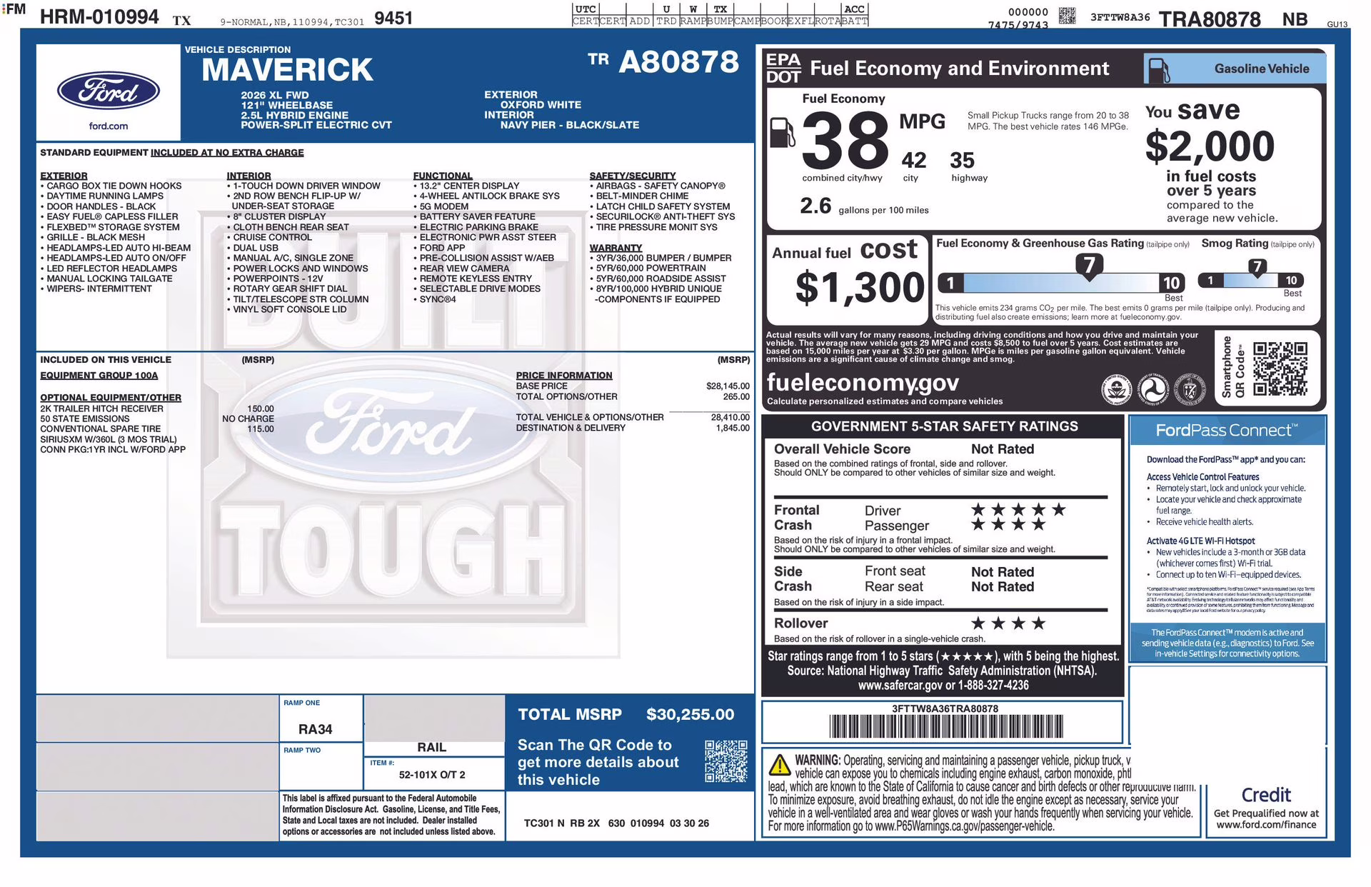 2026 Oxford White Ford Maverick XL FWD Truck