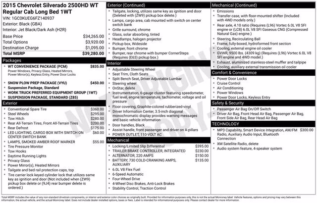 2015 Black Chevrolet Silverado 2500HD Work Truck 4X4 Truck