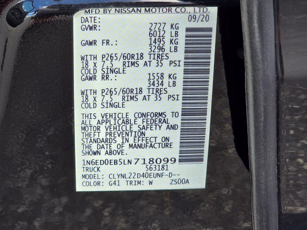 2020 Magnetic Black Pearl Nissan Frontier SV 4X4 Truck
