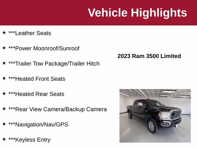 2023 Diamond Black Crystal Pearlcoat Ram 3500 Limited 4X4 Truck