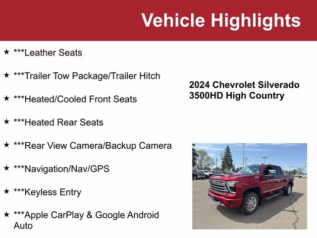 Used 2024 Chevrolet Silverado 3500HD High Country with VIN 1GC4YVE7XRF186279 for sale in Waite Park, Minnesota