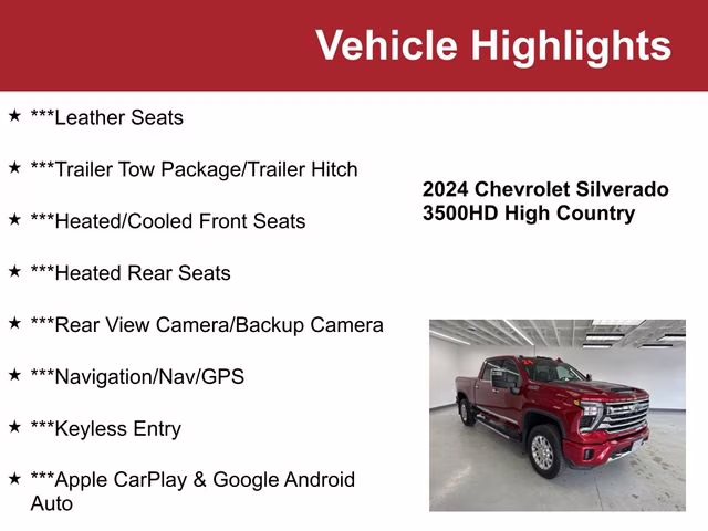 Used 2024 Chevrolet Silverado 3500HD High Country with VIN 1GC4YVE7XRF186279 for sale in Waite Park, Minnesota