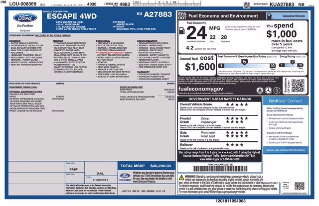 2019 Black Metallic Ford Escape SE 4X4 SUV
