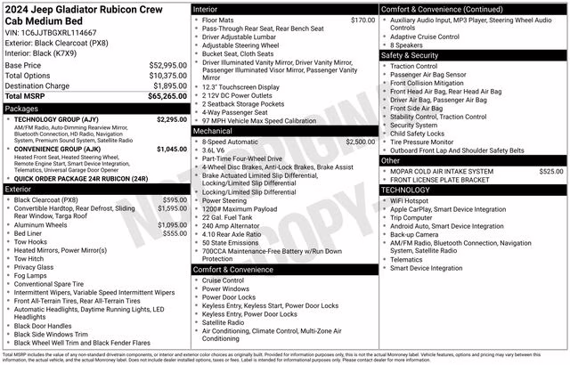 2024 Black Clearcoat Jeep Gladiator Rubicon 4X4 Truck