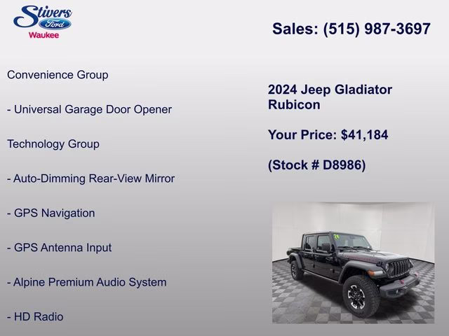 2024 Black Clearcoat Jeep Gladiator Rubicon 4X4 Truck