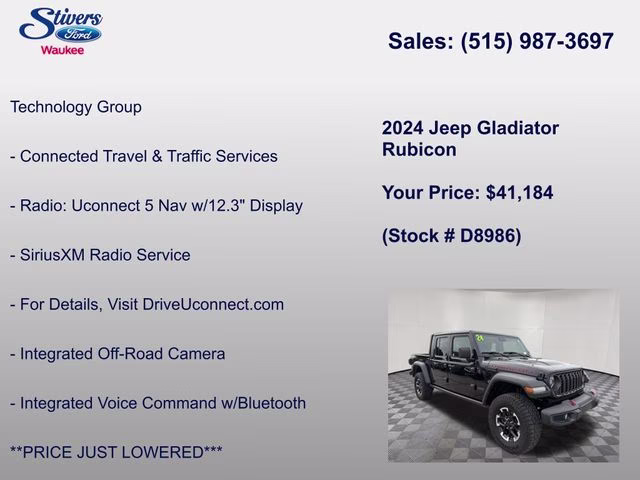 2024 Black Clearcoat Jeep Gladiator Rubicon 4X4 Truck