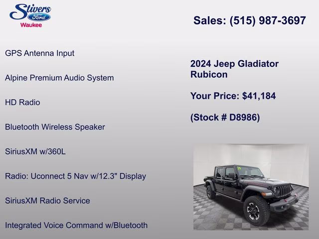 2024 Black Clearcoat Jeep Gladiator Rubicon 4X4 Truck