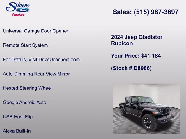 2024 Black Clearcoat Jeep Gladiator Rubicon 4X4 Truck