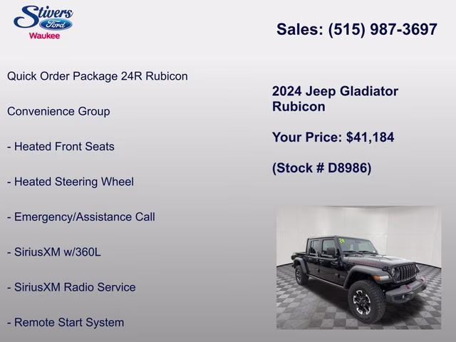 2024 Black Clearcoat Jeep Gladiator Rubicon 4X4 Truck