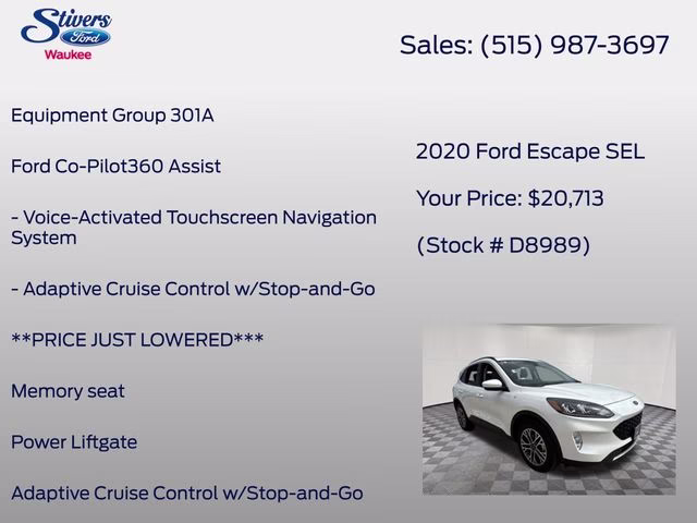 2020 White Metallic Ford Escape SEL AWD SUV