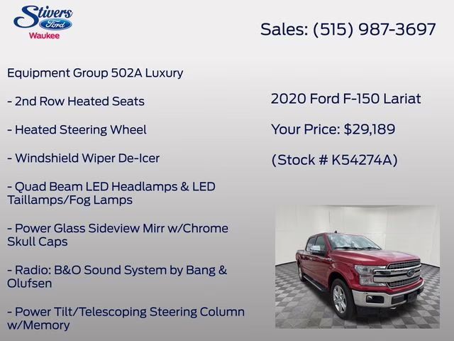 2020 Red Ford F-150 Lariat 4X4 Truck